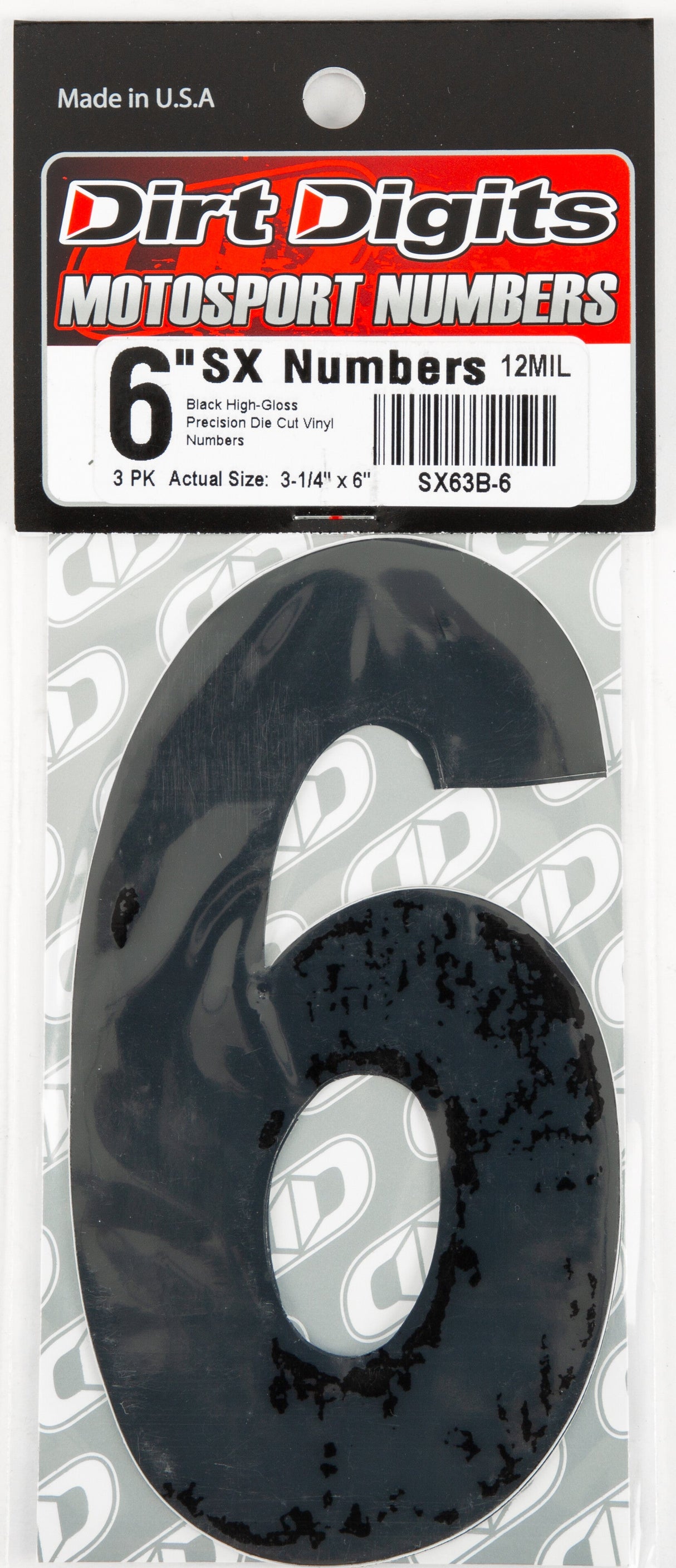 DIRT DIGITS #6 6" Black Super X Digits 3/Pk SX63B-6
