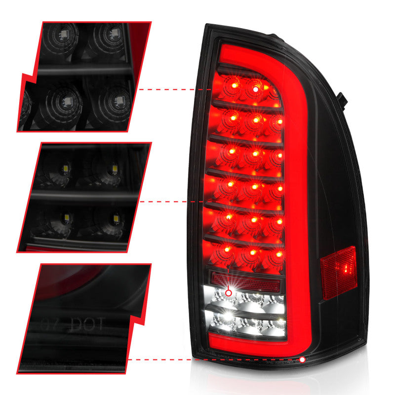 ANZO 05-15 Toyota Tacoma Full LED Tail Lights w/Light Bar Sequential Black Housing Smoke Lens 311428