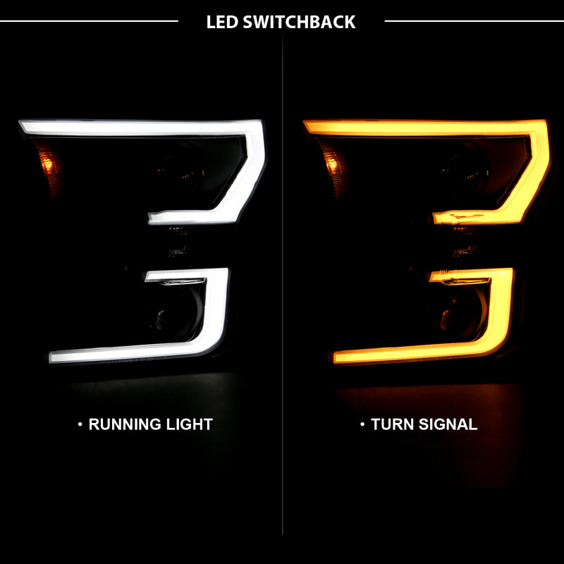 ANZO 2015-2017 Ford F-150 Projector Headlights w/ Plank Style Switchback Black w/ Amber 111357
