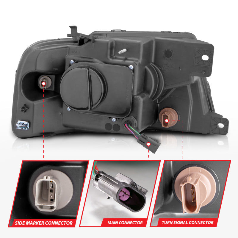 ANZO 2004-2008 Ford F-150 Projector Headlights w/ Light Bar Chrome Housing 111542