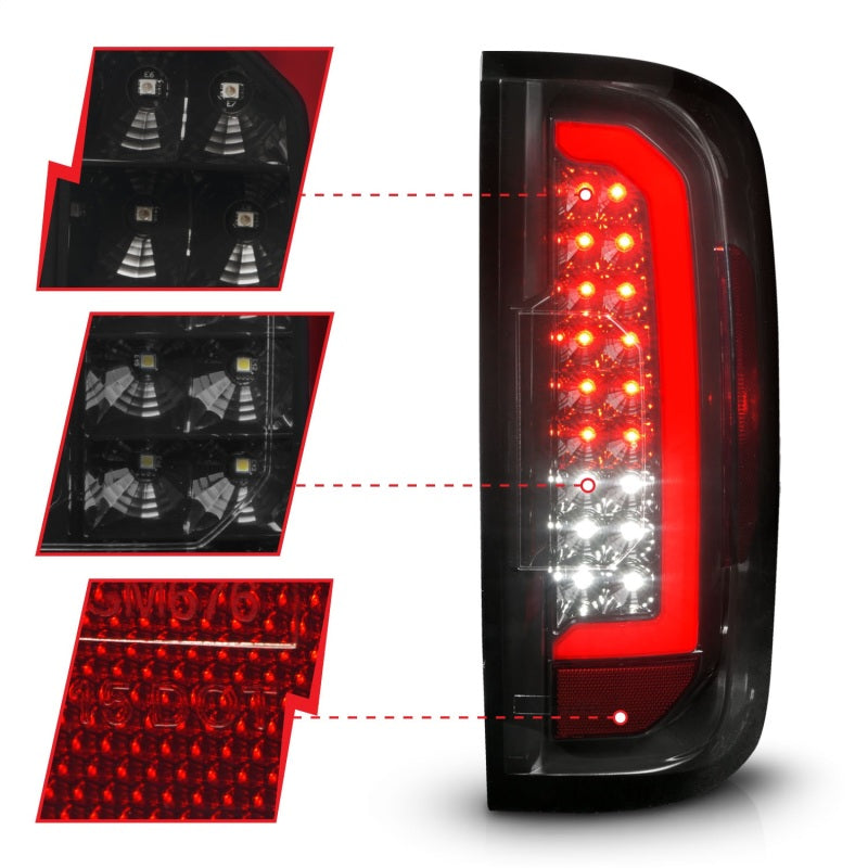 ANZO 15-21 GMC Canyon Full LED Tail Lights w/ Red Lightbar Black Housing Smoke Lens 311435
