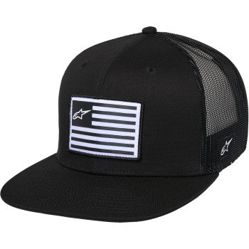 IN STOCK ALPINESTARS Flag Flat Trucker Hat - Black/Black 1235-81960-1010-OS