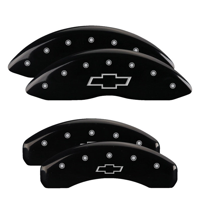 MGP 4 Caliper Covers Engraved Front & Rear Bowtie Black finish silver ch 14004SBOWBK