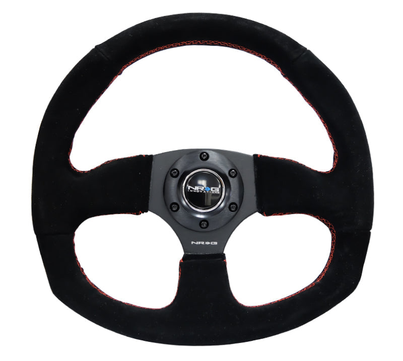 NRG Reinforced Steering Wheel (320mm Horizontal / 330mm Vertical) Suede w/Red Stitch RST-009S-RS