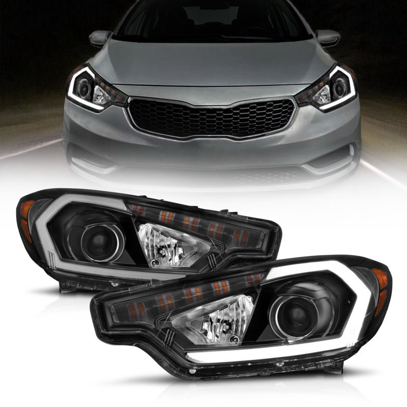 ANZO 2014-2016 Kia Forte Projector Headlights w/ Light Bar Black Housing w/ DRL 121562