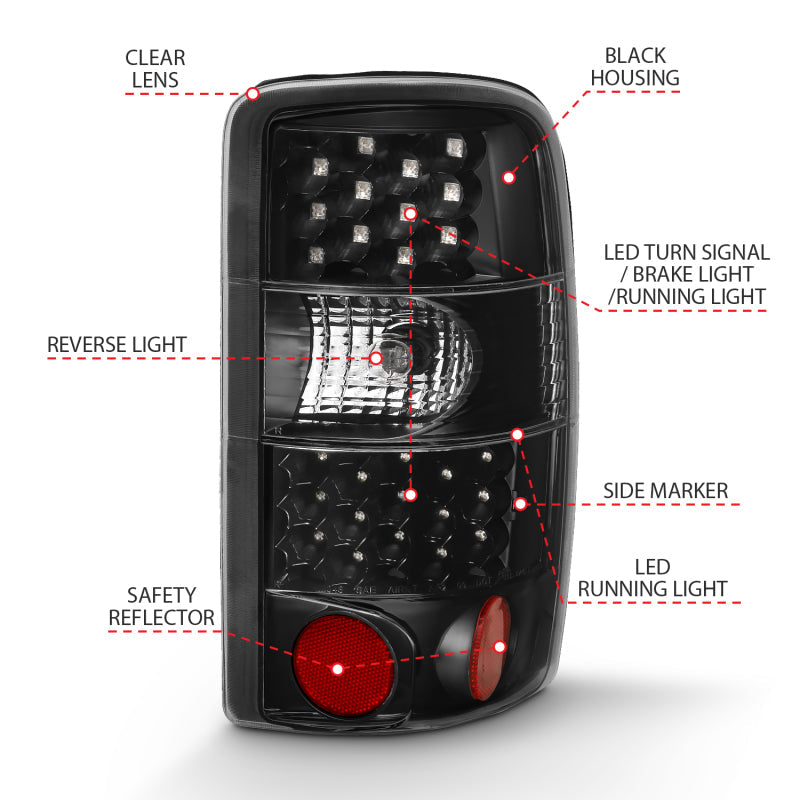 ANZO 2000-2006 Chevrolet Tahoe Led Taillights Black/Clear 311298