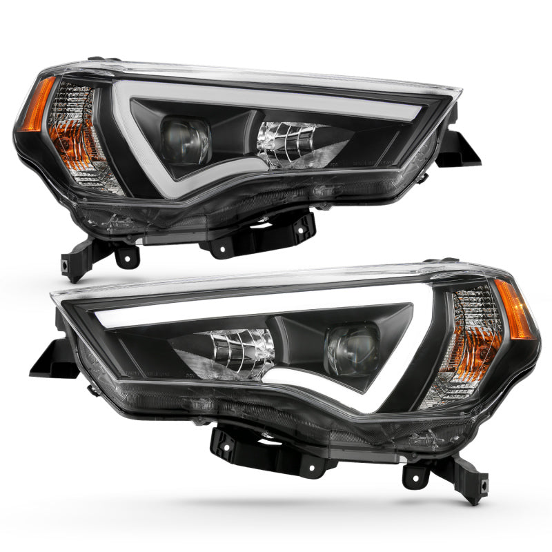 ANZO 14-18 Toyota 4 Runner Plank Style Projector Headlights Black w/ Amber 111416