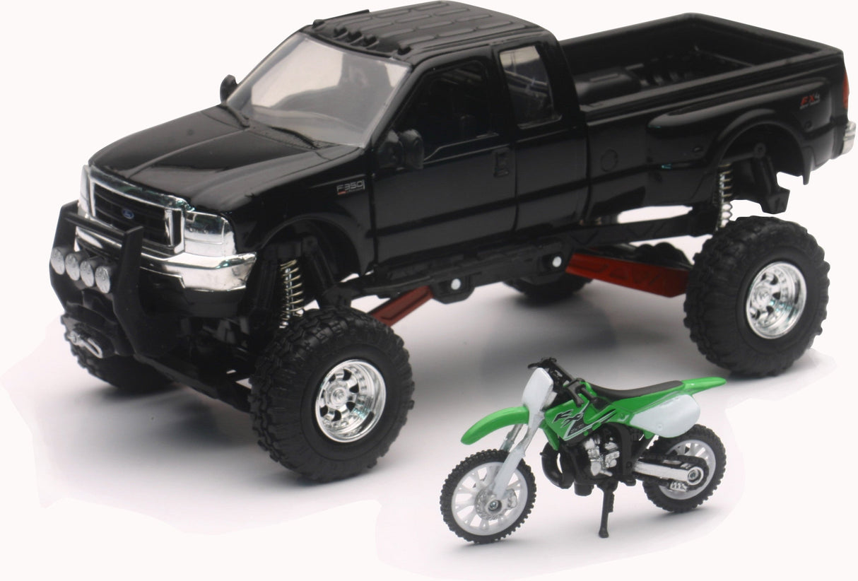 NEW-RAYReplica 1:43 Truck/Race Bike Chevy Black/Bike GreenSS-54436