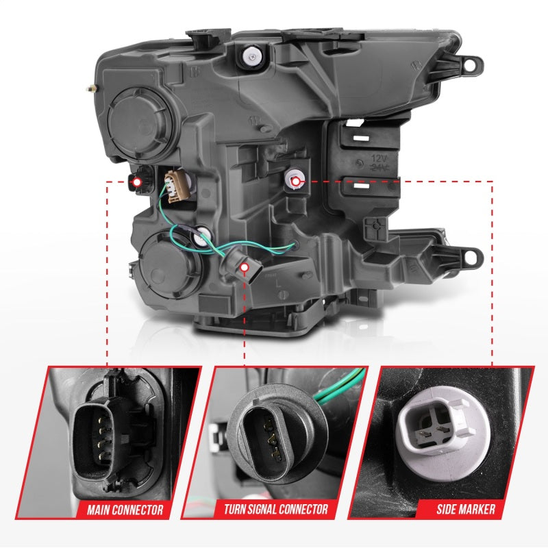 ANZO 2018-2020 Ford F-150 Projector Headlight w/Plank Style Switchback Chrome Housing 111510