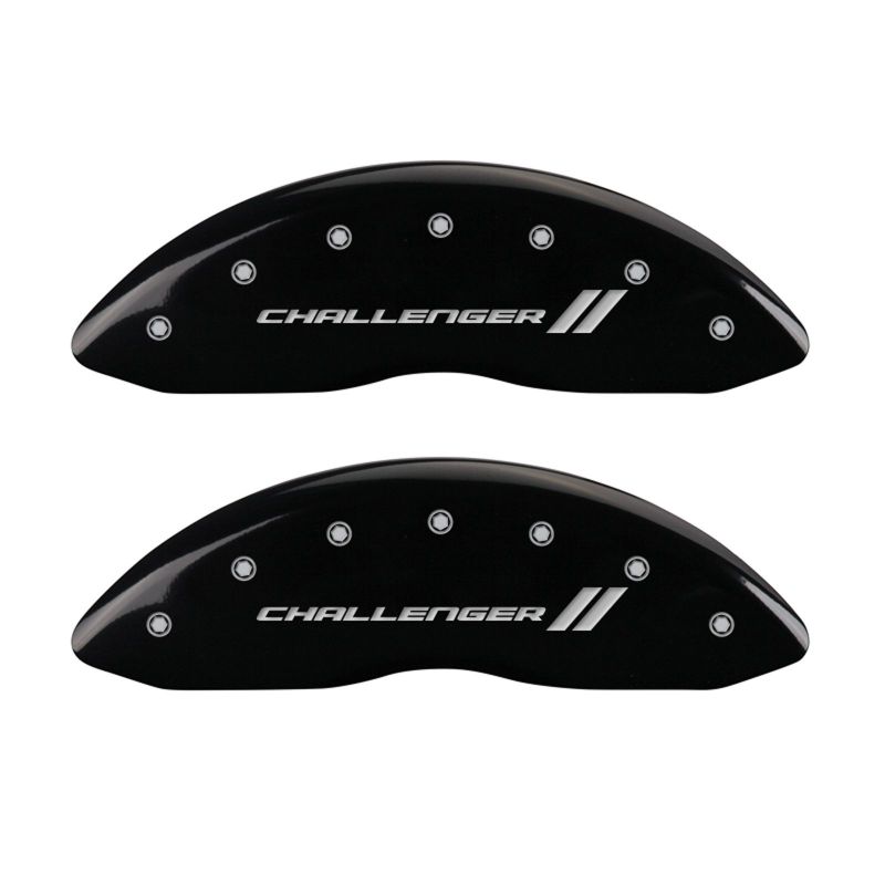 MGP 4 Caliper Covers Engraved Front & Rear With stripes/Challenger Black finish silver ch 12162SCL1BK