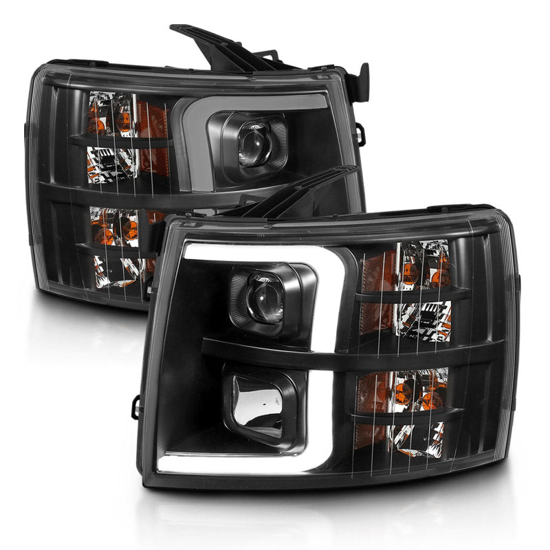 ANZO 07-13 Chevrolet Silverado 3500 Projector Headlights - Black Amber 111480