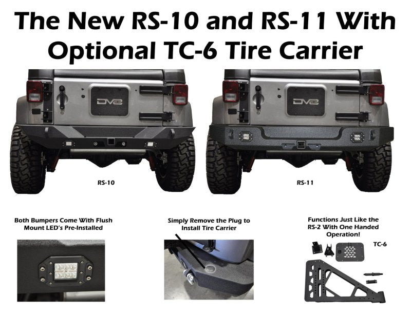DV8 Offroad 07-18 Jeep Wrangler JK Full Length Rear Bumper w/ Light Holes RBSTTB-11