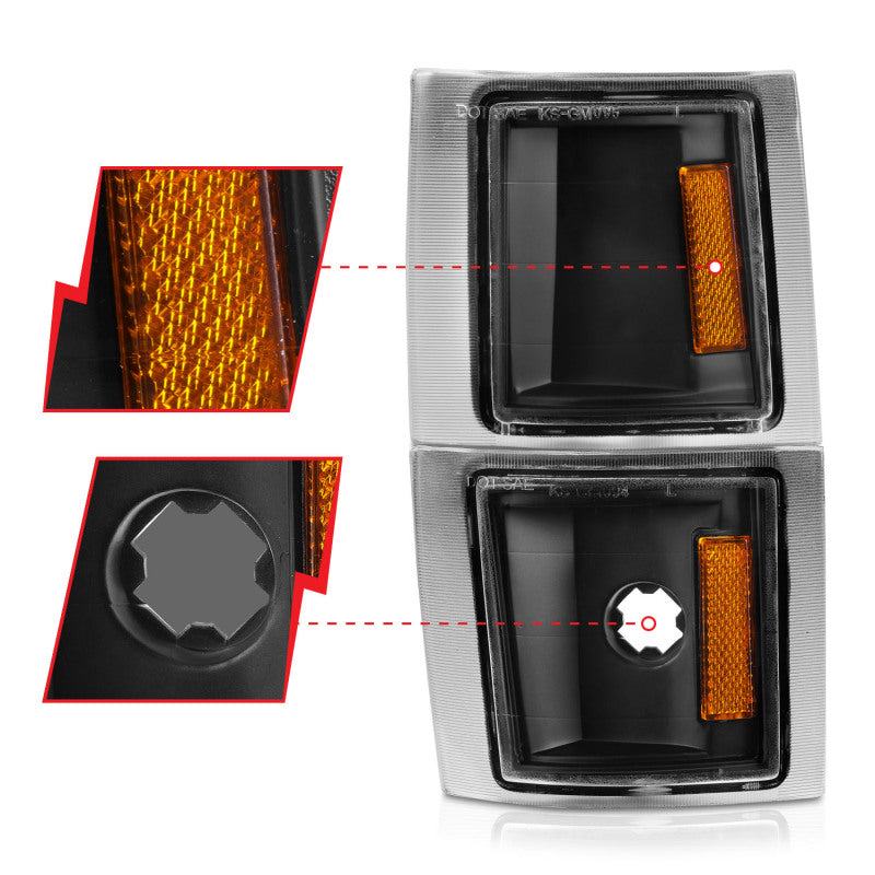 ANZO 1994-1998 Chevrolet Blazer Corner Lights Black Housing Clear Lens w/ Amber Reflector 521042