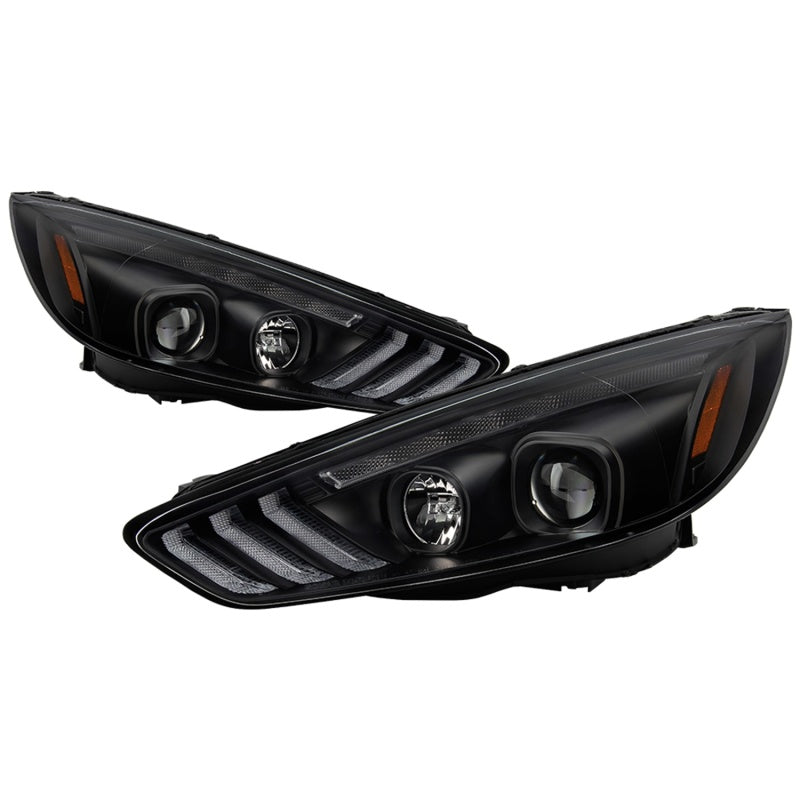 Spyder 15-18 Ford Focus Projector Headlights - Seq Turn Light Bar - Black PRO-YD-FF15-LBSEQ-BK 5086105