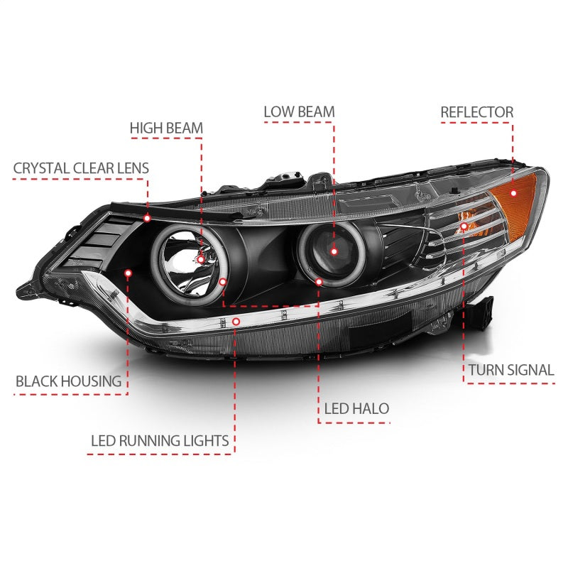 ANZO 2009-2012 Acura Tsx Projector Headlights w/ Halo Black (CCFL) (HID Compatible) 121393