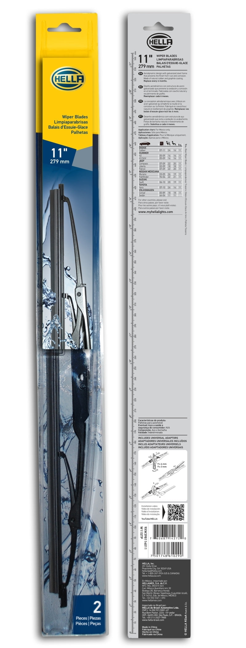 Hella Standard Wiper Blade 11in - Pair LA9XW398114011