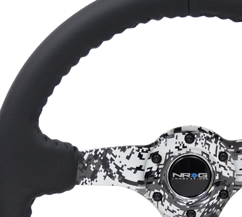 NRG Reinforced Steering Wheel (350mm / 3in. Deep) Blk Leather w/Hydrodipped Digi-Camo Spokes RST-036DC-R