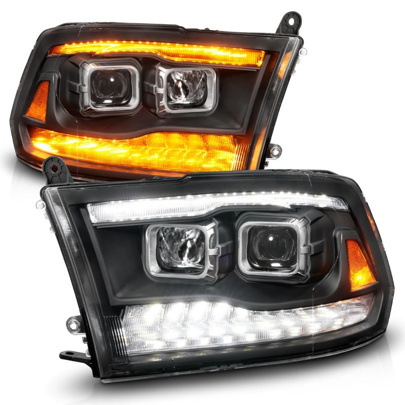 ANZO 09-18 Dodge Ram 1500/2500/3500 Proj HL Headlights Switchback + Sequential - Black Amber 111611