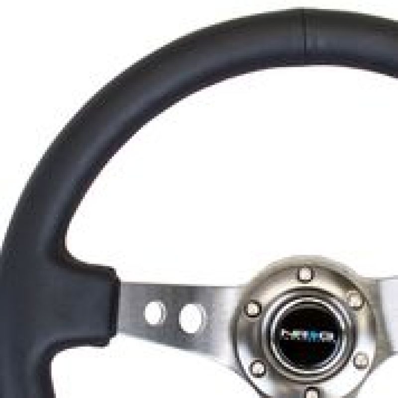 NRG Reinforced Steering Wheel (350mm / 3in. Deep) Blk Leather w/Gunmetal Circle Cutout Spokes RST-006GM