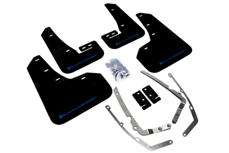 Rally Armor 2015+ VW Golf/GTI/TSI UR Black Mud Flap w/ Blue Logo MF37-UR-BLK/BL