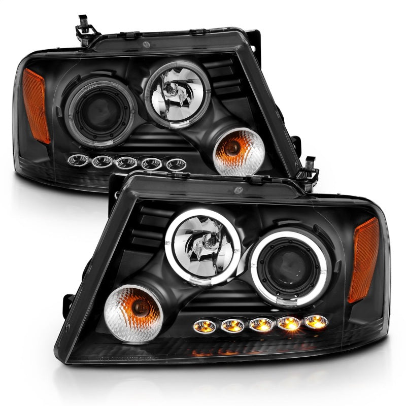 ANZO 2004-2008 Ford F-150 Projector Headlights w/ Halo and LED Black G2 111204