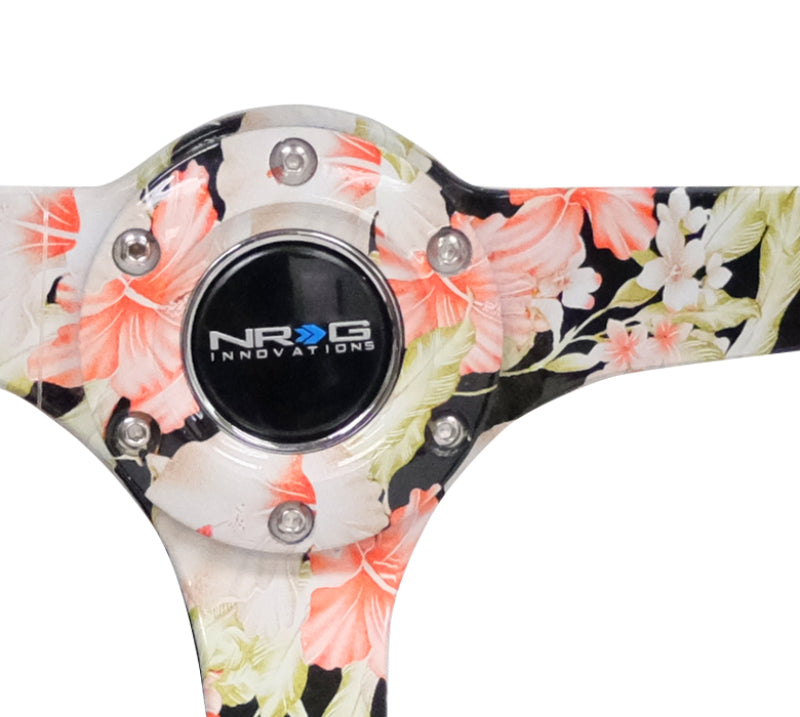 NRG Reinforced Steering Wheel (350mm / 3in. Deep) Blk Suede Floral Dipped w/ Blk Baseball Stitch RST-036FL-S