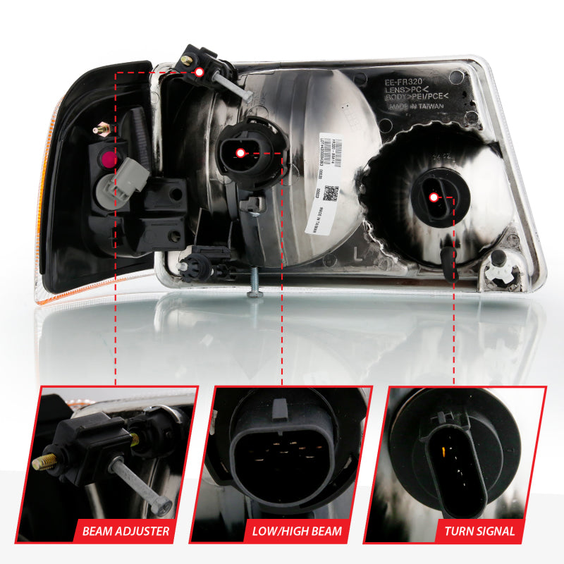 ANZO 2001-2011 Ford Ranger Crystal Headlight Chrome w/Corner Lights (OE Replacement) 111484