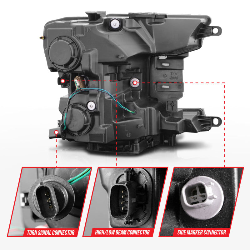 ANZO 2018-2020 Ford F-150 Projector Headlight w/ Plank Style Switchback Black Housing 111509