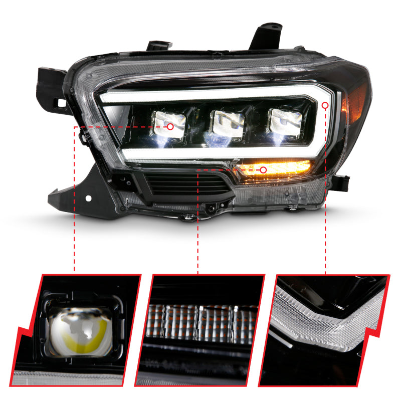 ANZO 2016-2018 Toyota Tacoma LED Projector Headlights Plank Style Black w/ Amber 111496