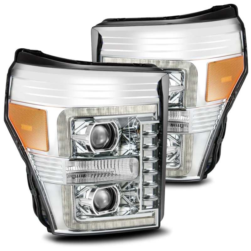 AlphaRex 11-16 Ford F-250 SD PRO-Series Projector Headlights Plank Style Design Chrome w/Seq Signal 880141
