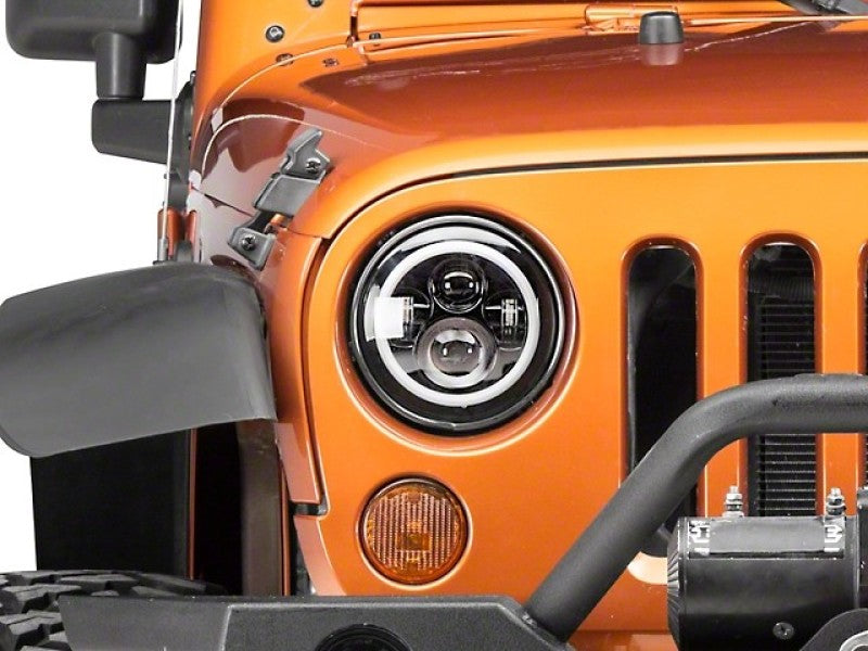 Raxiom 97-18 Jeep Wrangler TJ/JK Axial Halo Headlights w/ DRL Amber Signals- Blk Hsng (Clear Lens) J108037
