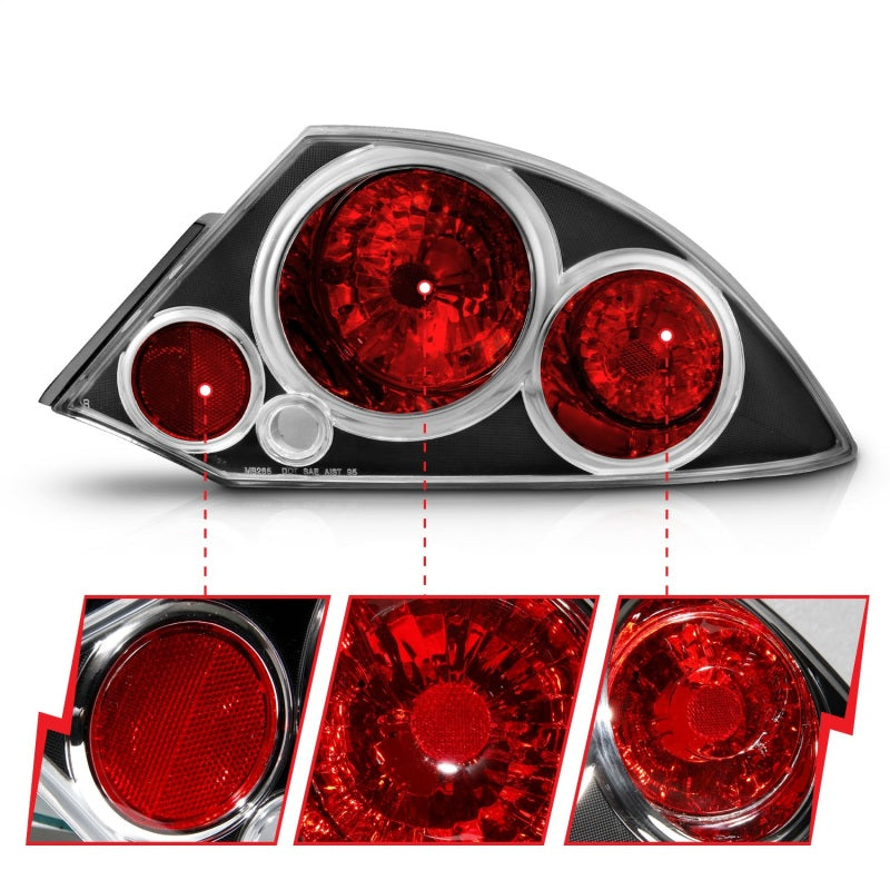 ANZO 2000-2005 Mitsubishi Eclipse Taillights Black 221081