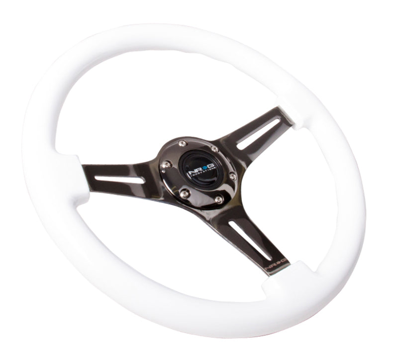 NRG Classic Wood Grain Steering Wheel (350mm) White Paint Grip w/Black 3-Spoke Center ST-015BK-WT