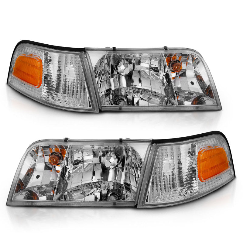 ANZO 1998-2005 Ford Crown Victoria Crystal Headlight Chrome With Bumper Light (OE) 121556