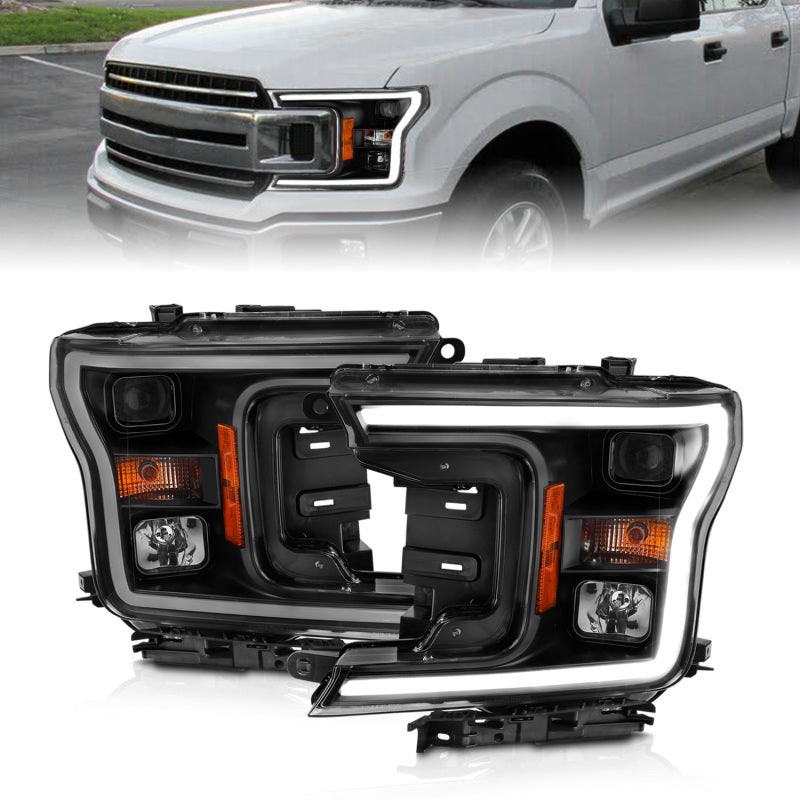 ANZO 2018-2019 Ford F-150 Projector Plank Style H.L. Black Amber (Without Switchback) 111467