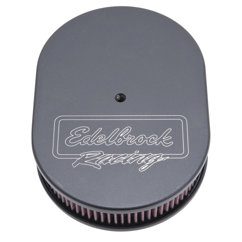 Edelbrock Air Cleaner Victor Series Oval Aluminum Top Cloth Element 11 875In X 8 25In X 3 75In Black 42203