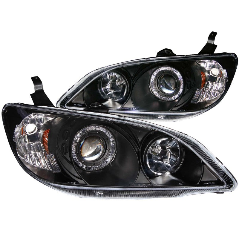 ANZO 2004-2005 Honda Civic Projector Headlights w/ Halo Black 121059