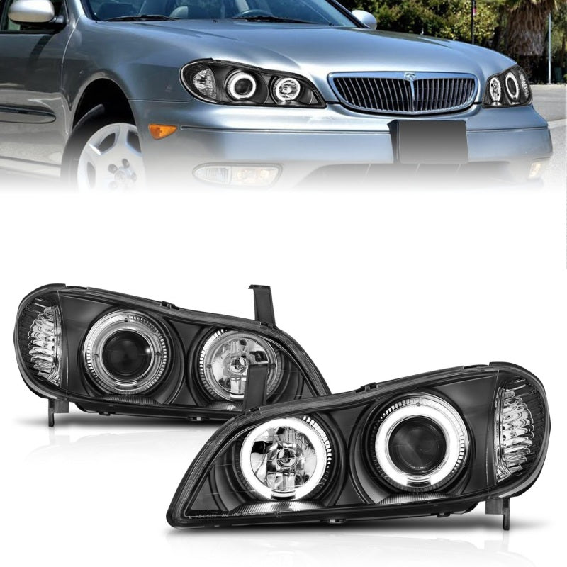 ANZO 2000-2004 Infiniti I30 Projector Headlights w/ Halo Black 121077