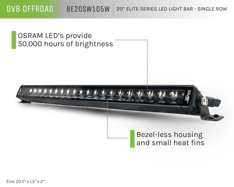 DV8 Offroad 20in Elite Series Light Bar 105W LED - Single Row BE20SW105W