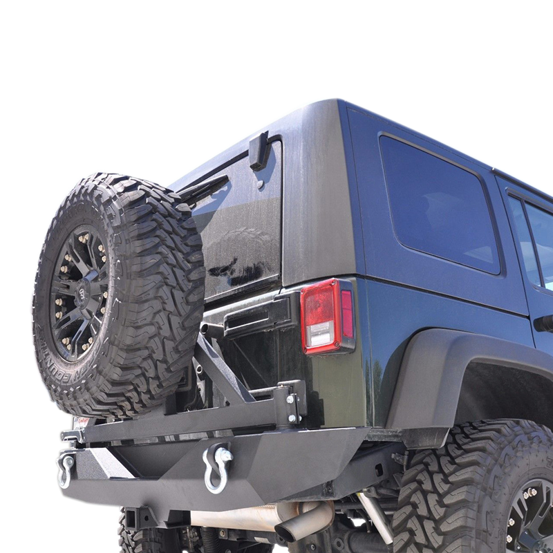 DV8 Offroad 07-18 Jeep Wrangler JK Rear Aluminum Bumper w/ Tire Carrier - Black RBSTTB-01