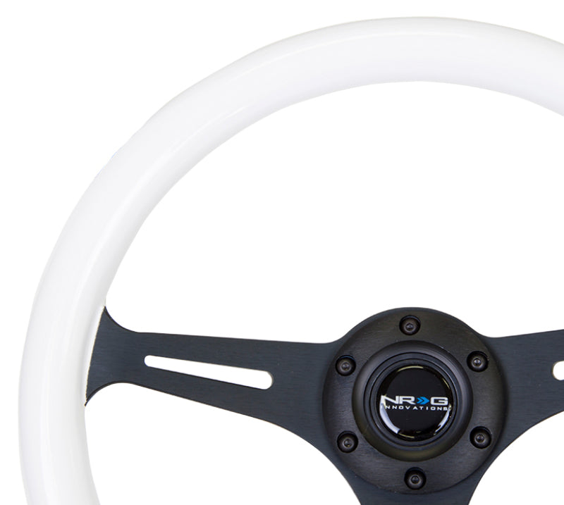NRG Classic Wood Grain Steering Wheel (350mm) Glow-N-The-Dark Green Grip w/Black 3-Spoke Center ST-015BK-GL