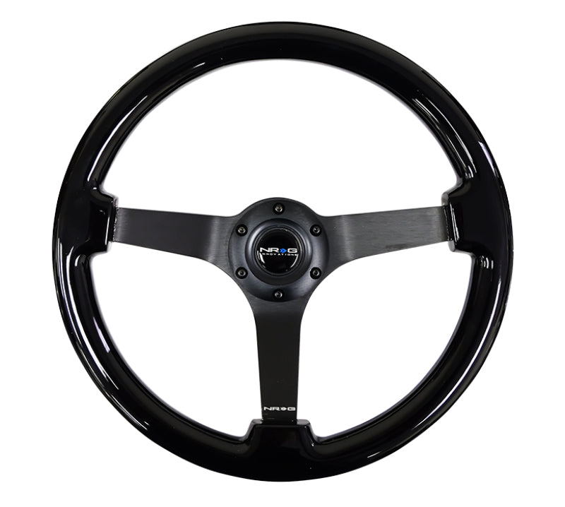 NRG Reinforced Steering Wheel (350mm / 3in. Deep) Black w/Black Chrome Solid 3-Spoke Center RST-036BK-BK
