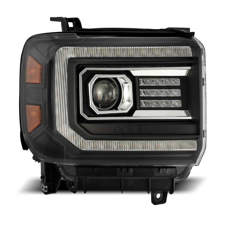 AlphaRex 14-18 GMC Sierra LUXX LED Proj Headlights Plank Style Black w/Activ Light/Seq Signal/DRL 880615
