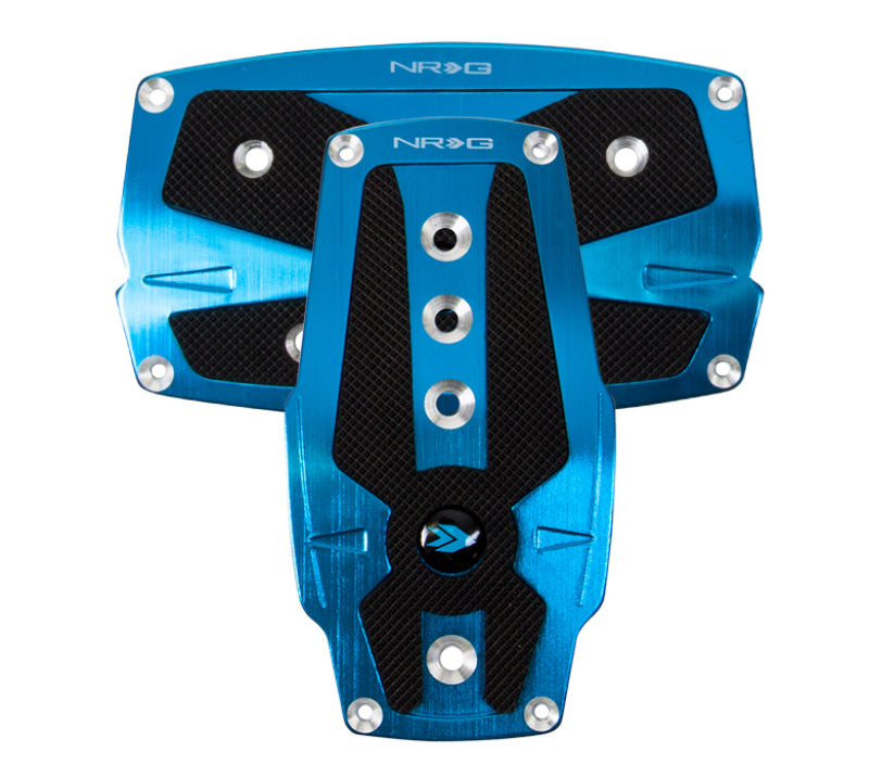 NRG Brushed Aluminum Sport Pedal A/T - Blue w/Black Rubber Inserts PDL-250BL