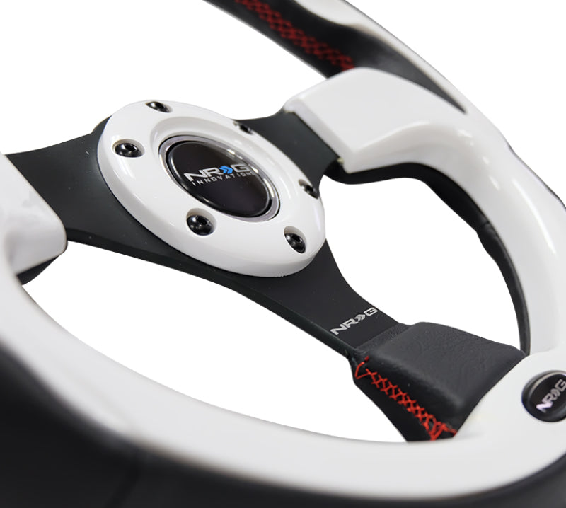 NRG Reinforced Steering Wheel (320mm) Blk w/White Trim & 4mm 3-Spoke RST-001WT
