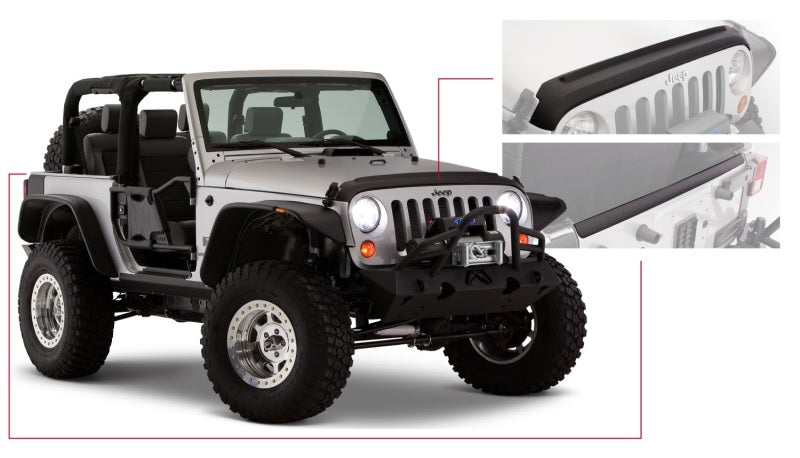Bushwacker 07-18 Jeep Wrangler Trail Armor Hood and Tailgate Protector Excl Power Dome Hood - Black 14013