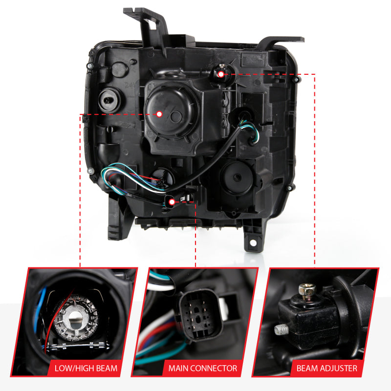 ANZO 2016-2019 Gmc Sierra 1500 Projector Headlight Plank Style Black w/ Sequential Amber Signal 111485