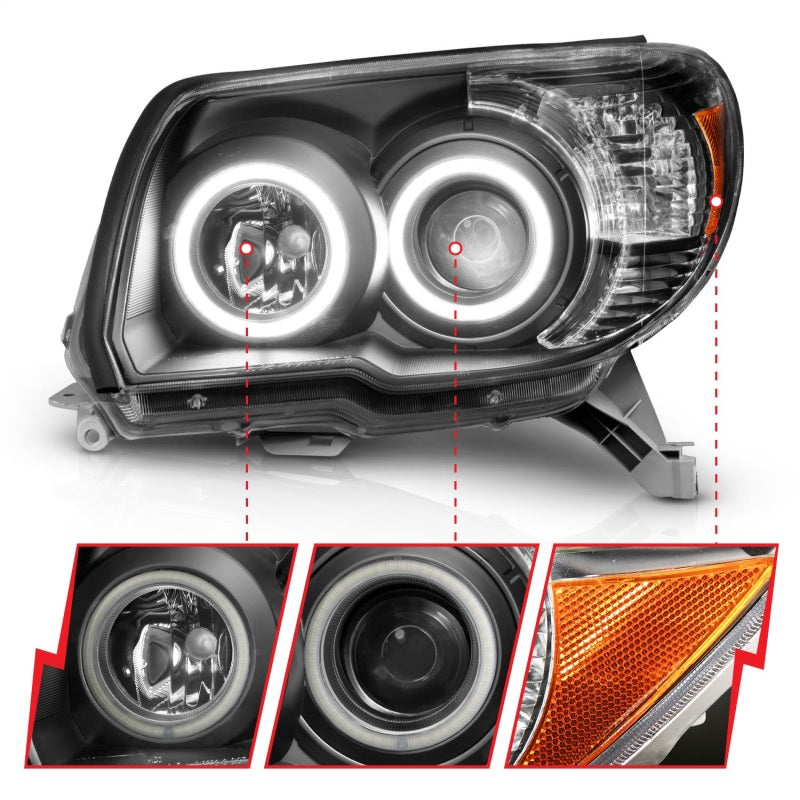 ANZO 2006-2009 Toyota 4Runner Projector Headlights w/ Halo Black 111320