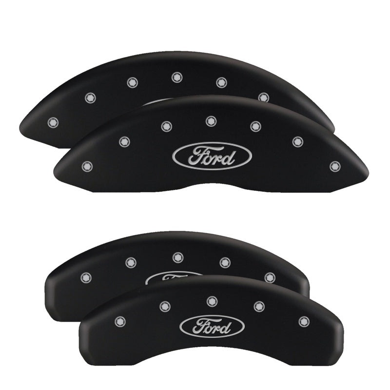 MGP 4 Caliper Covers Engraved Front Mustang Engraved Rear S197/GT Black finish silver ch 10197SMG2BK