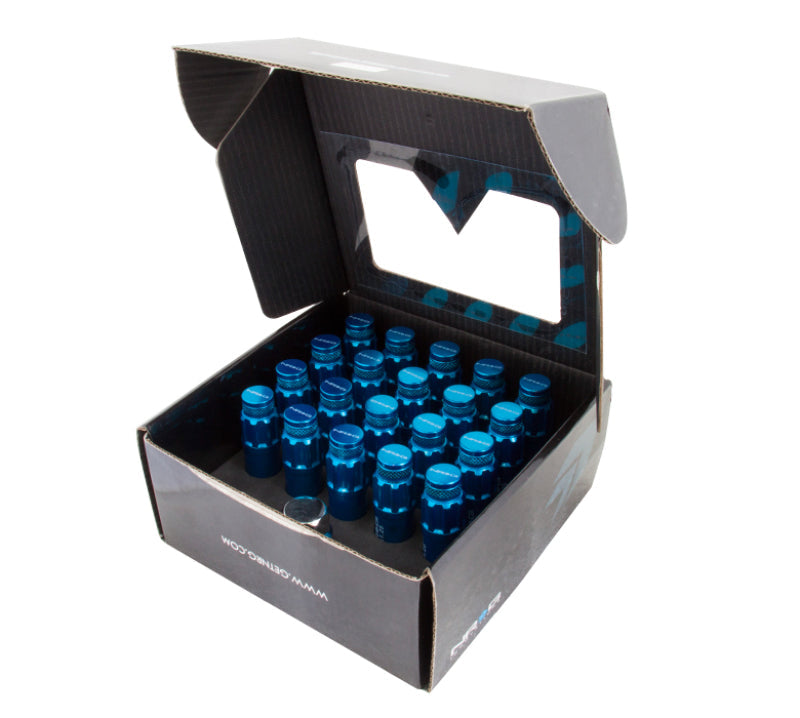 NRG 700 Series M12 X 1.5 Steel Lug Nut w/Dust Cap Cover Set 21 Pc w/Locks & Lock Socket - Blue LN-LS700BL-21